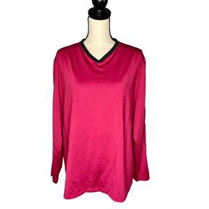 SportHill Pink Long Sleeve V-Neck Activewear Shirt Women's Plus Size 1X